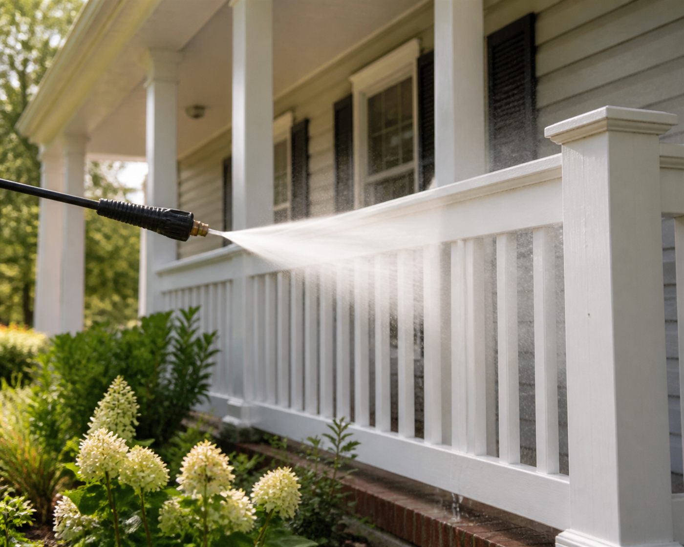 Porch railing soft wash service visual